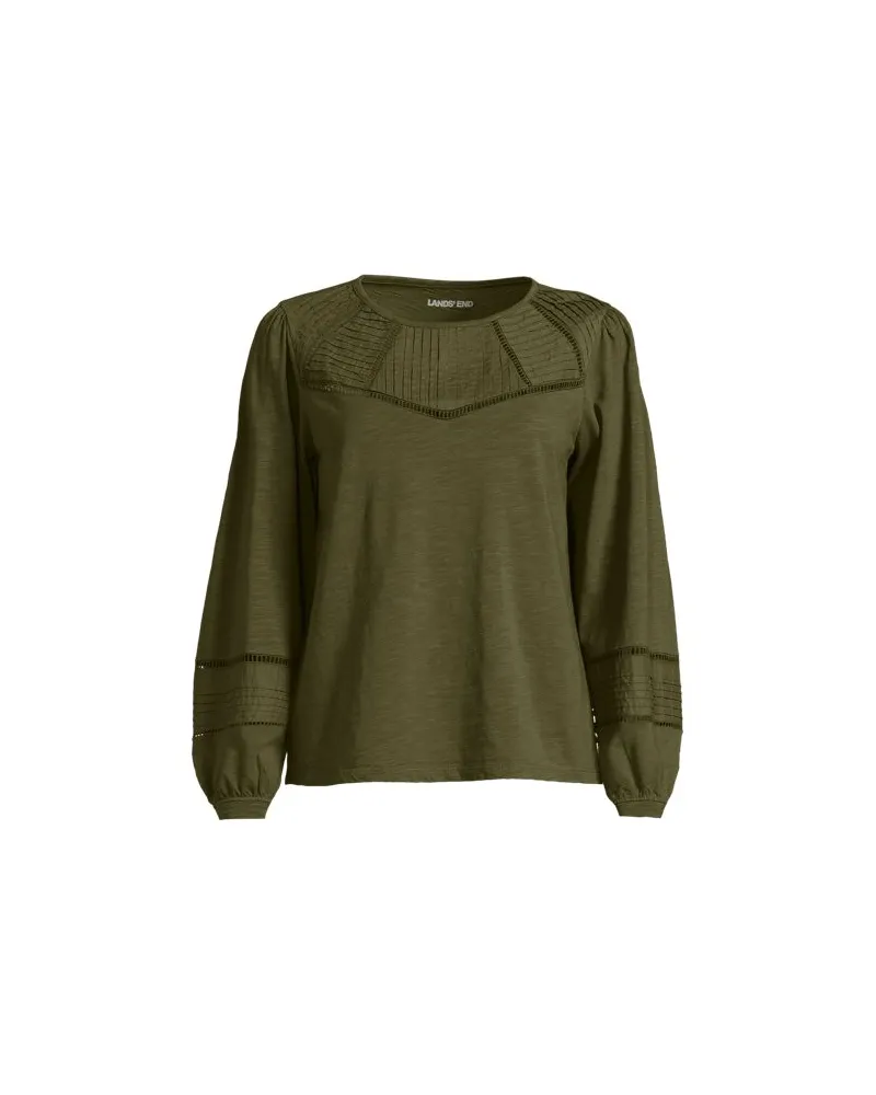 Lands' End Flammgarn-Shirt mit Biesen-Verzierung, Damen, Größe plus, Grün, Baumwolle, by Grün