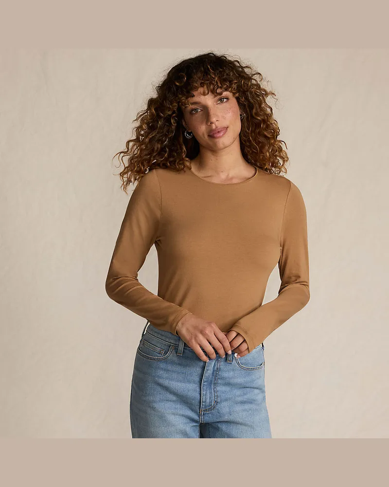 Lands' End Shirt aus Baumwolle/Modal-Mix mit Rundausschnitt, Damen, Größe regular, Beige, Elasthan/Baumwolle Modal, by Beige