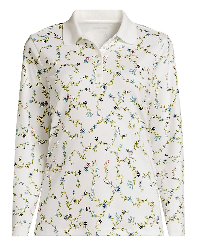 Lands' End Supima-Poloshirt mit langen Ärmeln, Damen, Größe petite, Weiß, Baumwolle, by Weiß
