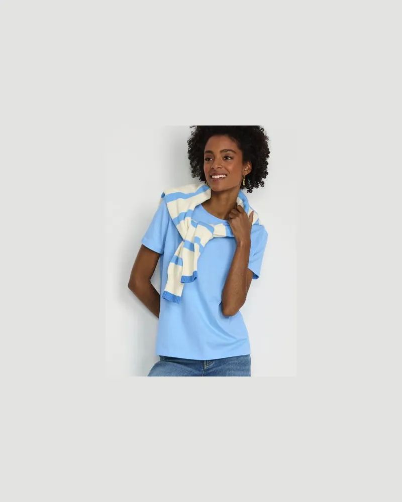 Lands' End Supima Kurzarm-Shirt mit rundem Ausschnitt, Damen, Größe:40-42 petite, Blau, Baumwolle, by Blau