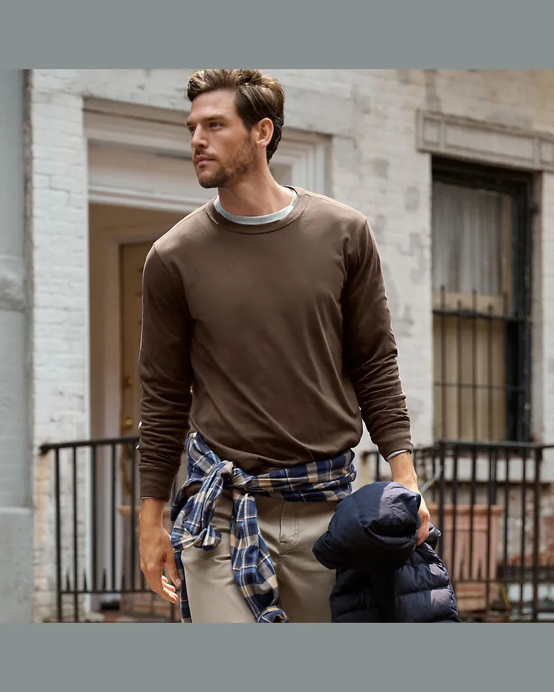 Lands' End Super-T Langarm-Shirt, Classic Fit, Herren, Größe regular, Braun, Baumwolle, by Braun