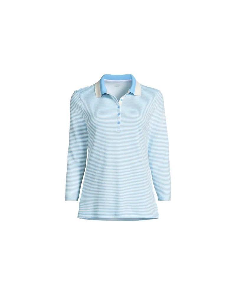 Lands' End Supima-Poloshirt mit 3/4-Ärmeln, Damen, Größe plus, Blau, Baumwolle, by Blau