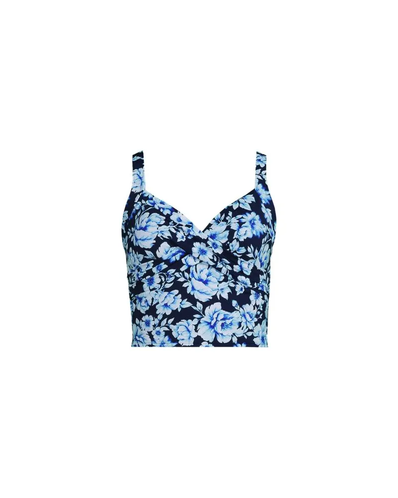 Lands' End Kurzes Tankinitop mit V-Ausschnitt, Damen, Größe regular, Blau, Elasthan/Nylon-Mischung, by Blau