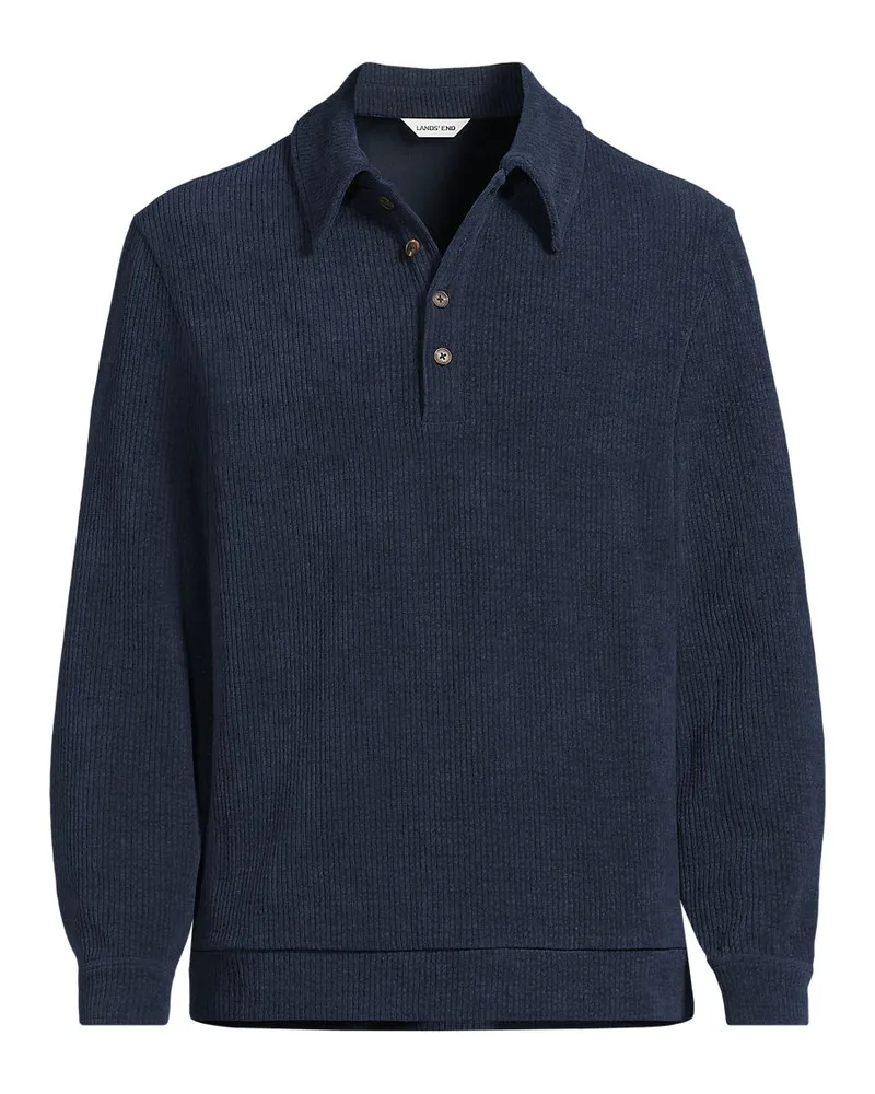 Lands' End Velours-Poloshirt, Herren, Größe regular, Blau, Polyester/Polyester-Mischung, by Blau