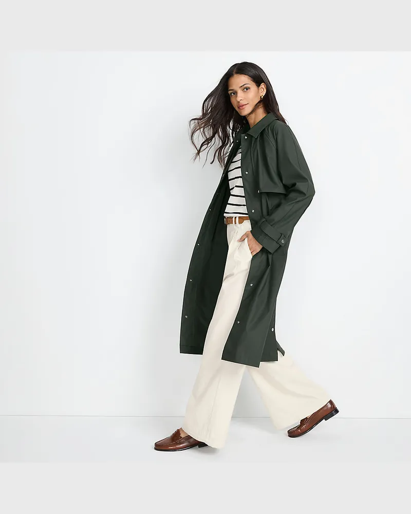 Lands' End Langer Regenmantel, Damen, Größe regular, Grün, Polyester/Polyurethan, by Grün