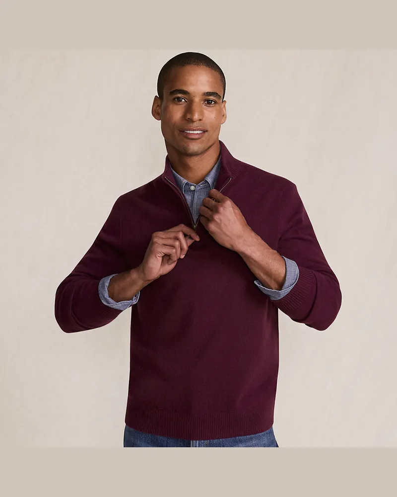 Lands' End Kaschmir-Pullover mit Reißverschluss, Herren, Größe regular, Rot, Kaschmir, by Rot