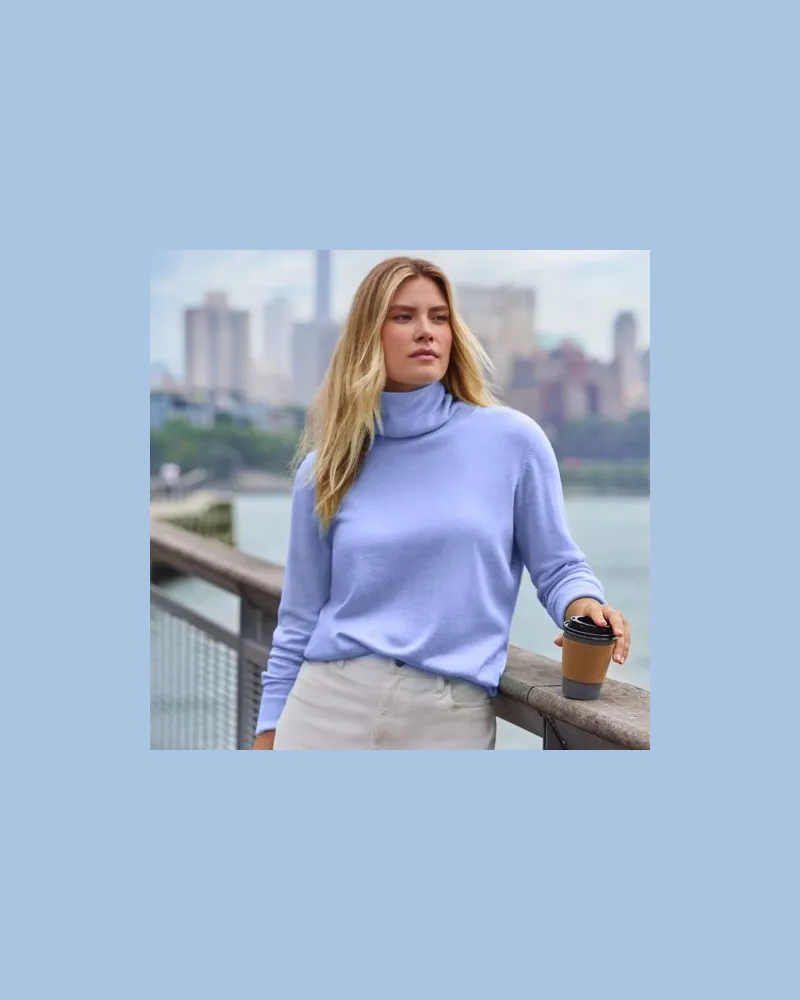 Lands' End Feinstrick-Rollkragenpullover aus Baumwolle, Damen, Größe:44-46 regular, Blau, Baumwolle, by Blau