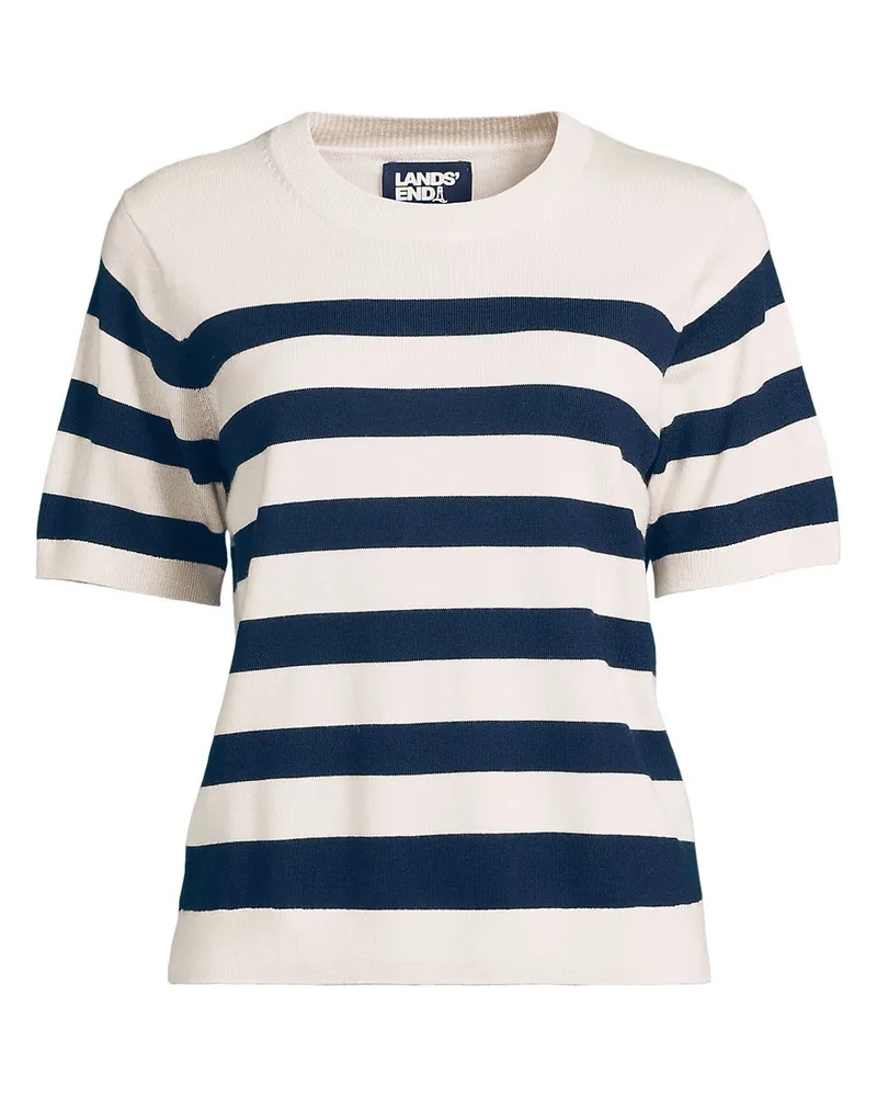 Lands' End Merinopullover mit kurzen Ärmeln, Damen, Größe regular, Blau, Wolle, by Blau