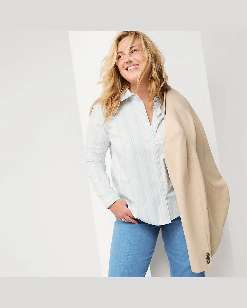 Lands' End Kühlende Langarm-Hemdbluse, Damen, Größe regular, Grün, Baumwoll-Mischung/Polyester-Mischung, by Grün