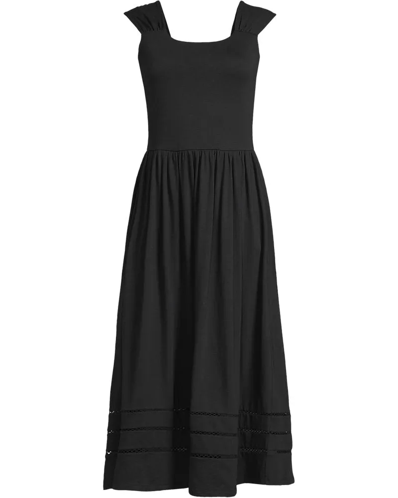 Lands' End Midikleid aus Baumwolle/Modal-Mix, Damen, Größe petite, Schwarz, Baumwolle Modal, by Schwarz