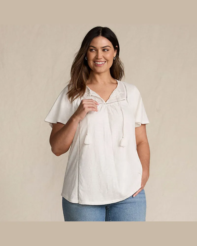 Lands' End Flammgarn-Jerseyshirt mit kurzen FlÃ¼gelÃ¤rmeln, Damen, GrÃ¶ÃŸe plus, WeiÃŸ, Baumwolle, by Weiãÿ