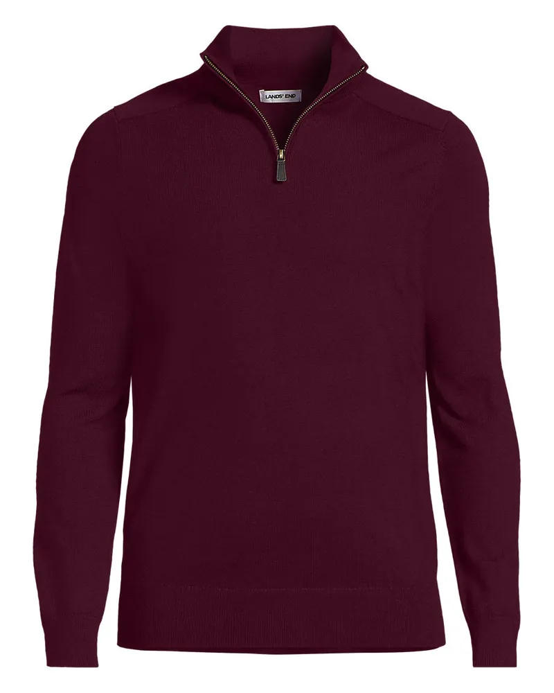 Lands' End Merino-Pullover mit Reißverschluss, Herren, Größe regular, Rot, Wolle, by Rot