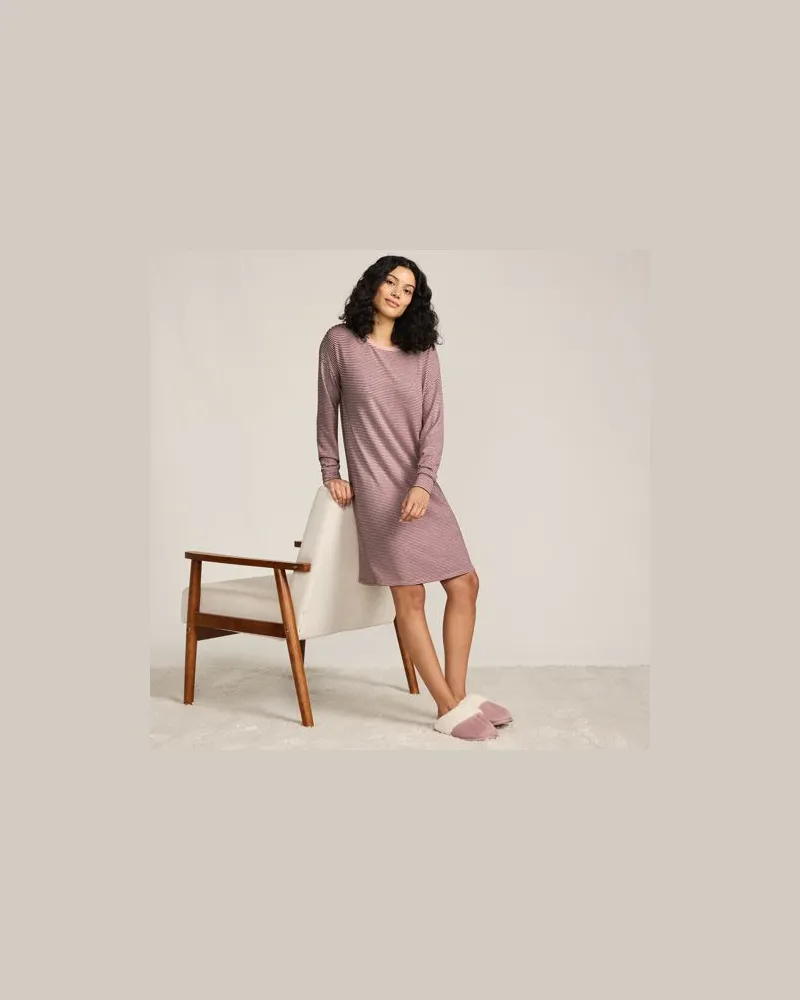 Lands' End Silky Knit Nachthemd Gestreift, Damen, Größe:44-46 regular, Pink, Polyester/Viskose/Polyester-Mischung, by Pink