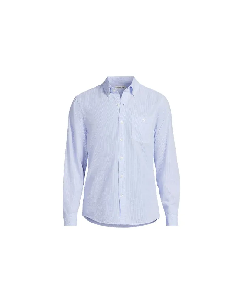 Lands' End Seersucker-Hemd mit langen Ärmeln, in Lang-Größe, Herren, Größe:60 tall, Blau, Baumwolle, by Blau
