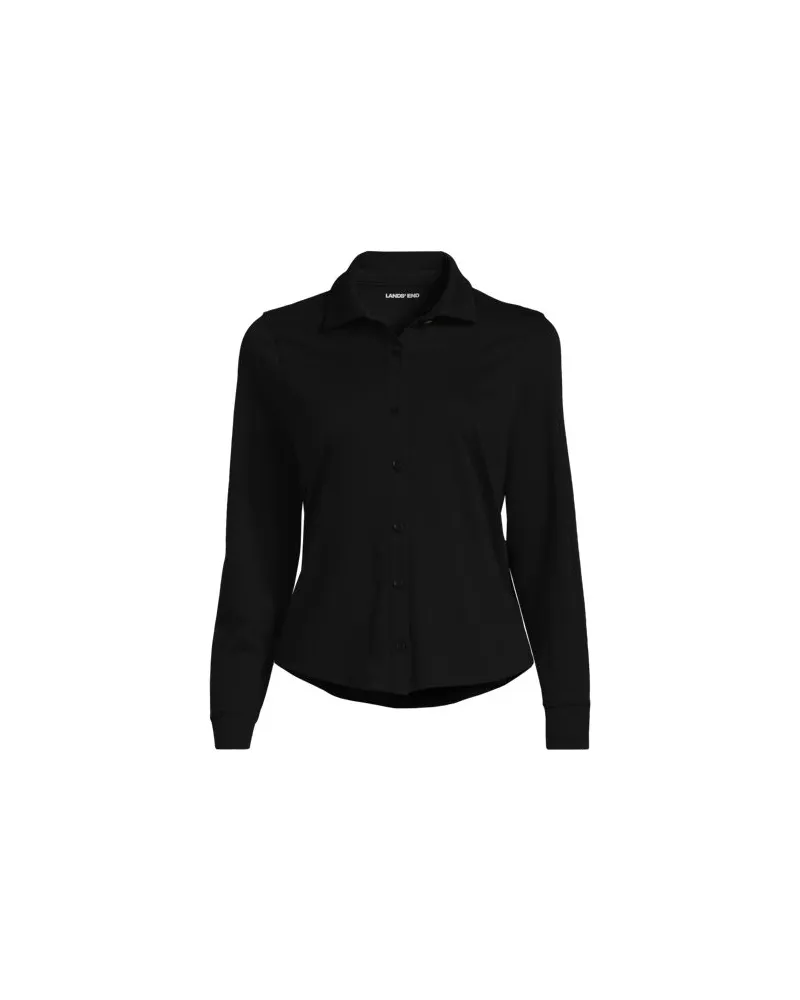 Lands' End Langärmelige Supima-Jerseybluse, Damen, Größe:44-46 petite, Schwarz, Baumwolle, by Schwarz
