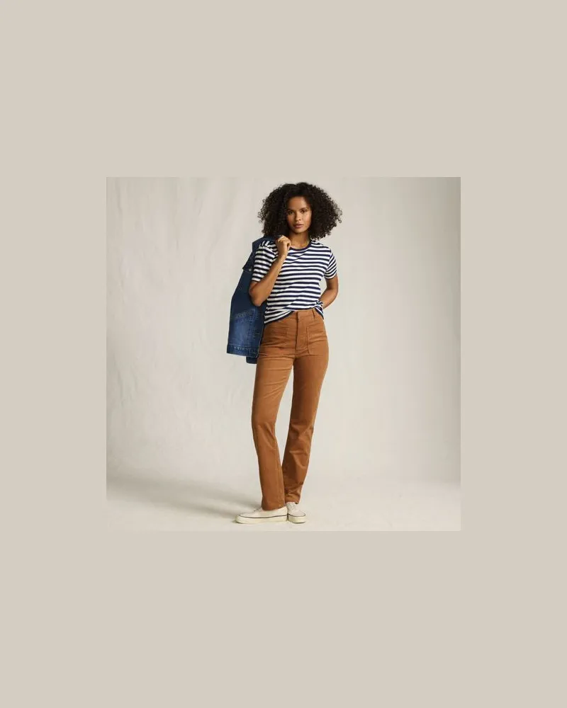 Lands' End Rail Straight Feincordhose High Waist, Damen, Größe regular, Braun, Elasthan/Baumwoll-Mischung, by Braun