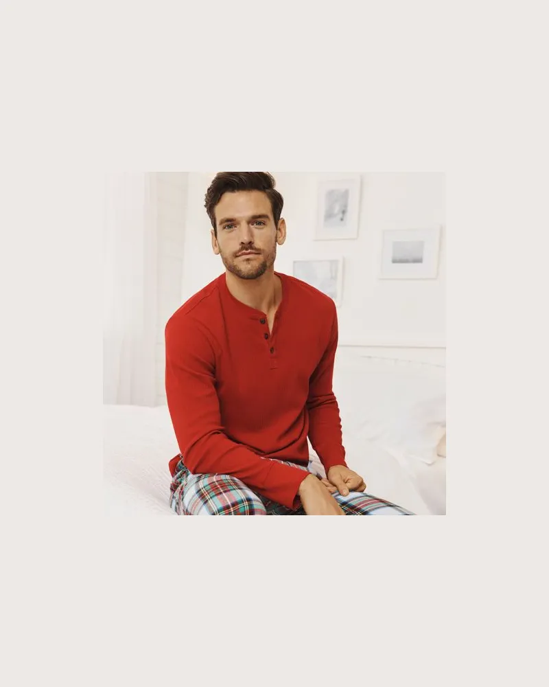Lands' End Henley-Schlafshirt, Herren, Größe:60 regular, Rot, Baumwolle, by Rot