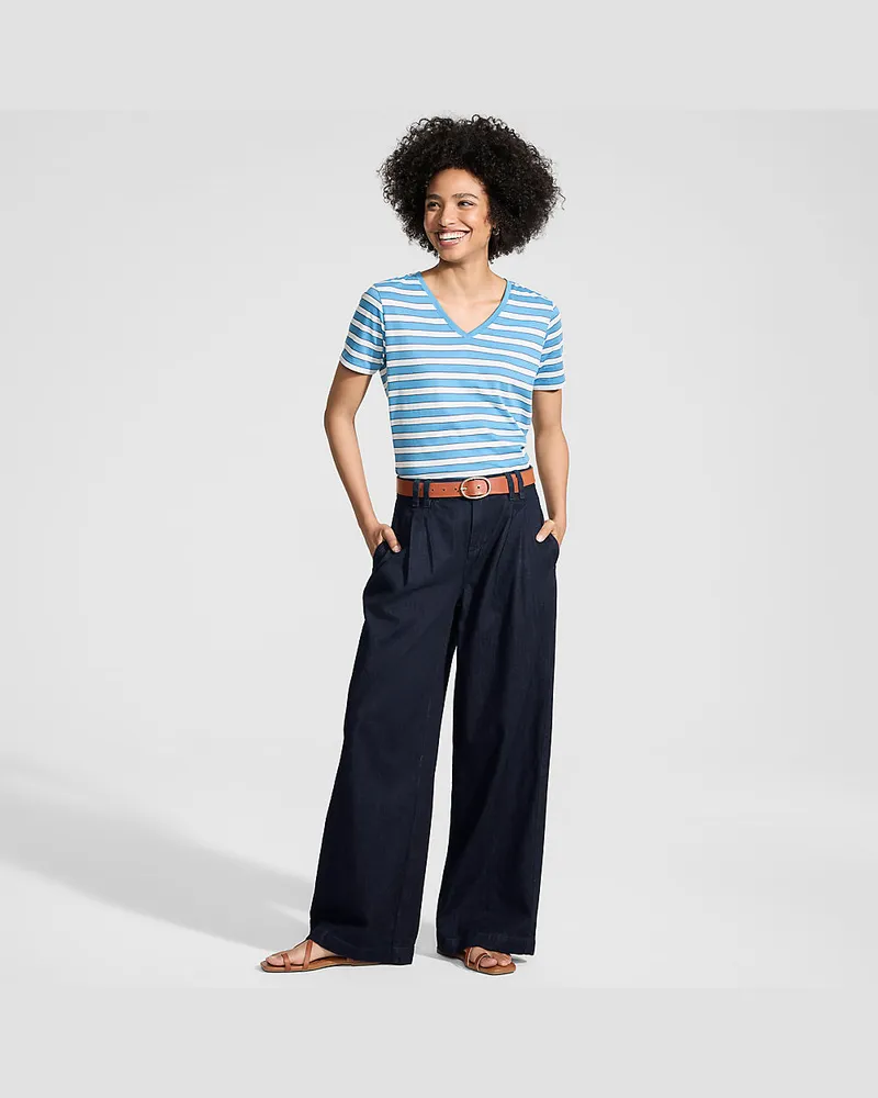 Lands' End Leichte Bundfalten-Jeans mit weitem Bein, Damen, Größe:34 regular, Blau, Baumwolle, by Blau