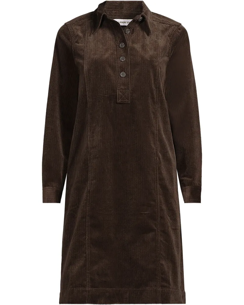 Lands' End Feincord-Hemdblusenkleid in A-Linie, Damen, Größe plus, Braun, Baumwolle, by Braun
