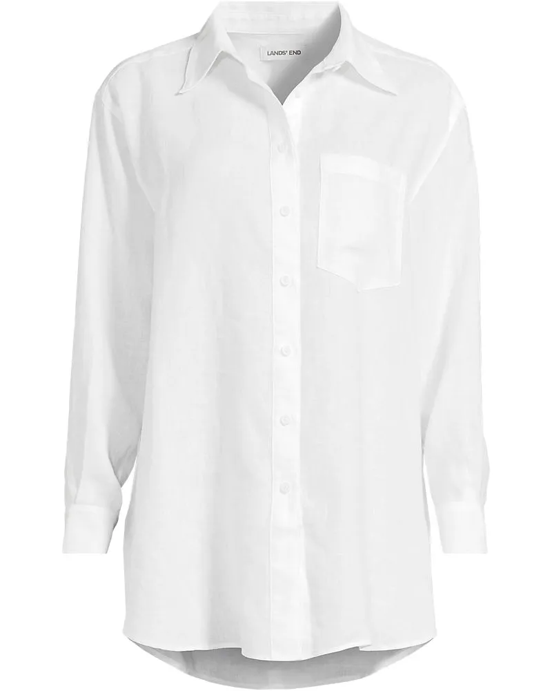 Lands' End Langes Oversized Premium Reinleinen-Hemd, Damen, Größe regular, Weiß, Leinen, by Weiß