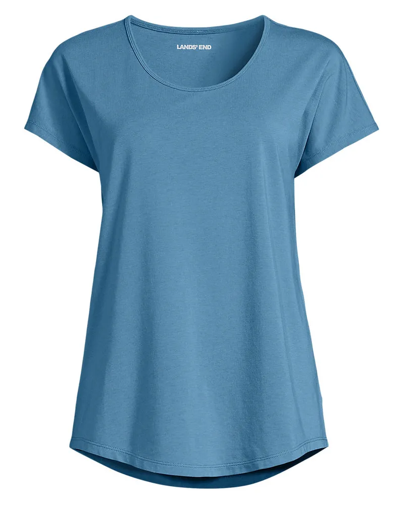 Lands' End Shirt aus Baumwolle/Modal-Mix mit Ballett-Ausschnitt, Damen, Größe regular, Blau, Baumwolle Modal, by Blau