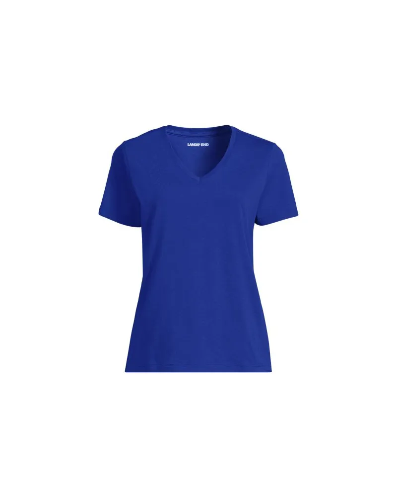 Lands' End Supima Kurzarm-Shirt mit V-Ausschnitt, Damen, Größe plus, Blau, Baumwolle, by Blau