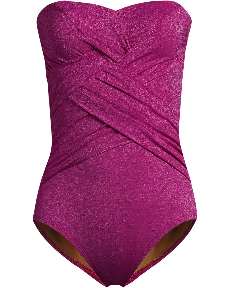 Lands' End Glitzer-Bandeau-Badeanzug SLENDER, Damen, Größe regular, Lila, Elasthan/Polyester-Mischung/Nylon-Mischung, by Lila