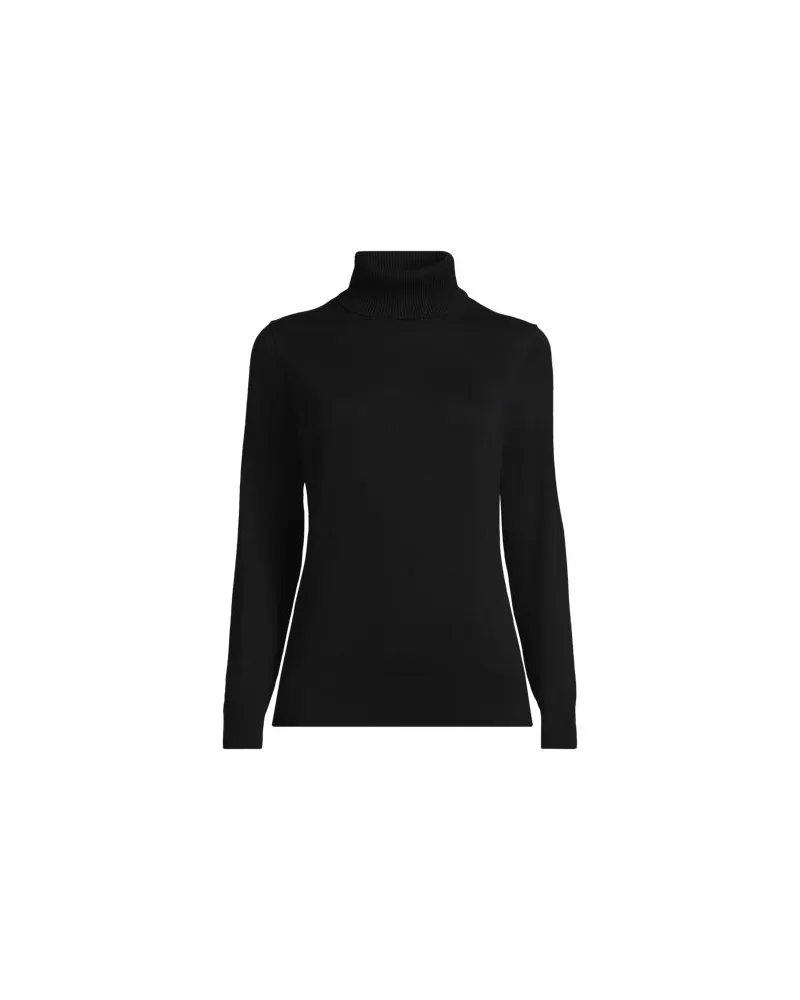 Lands' End Feinstrick-Rollkragenpullover aus Baumwolle, Damen, Größe regular, Schwarz, Baumwolle, by Schwarz