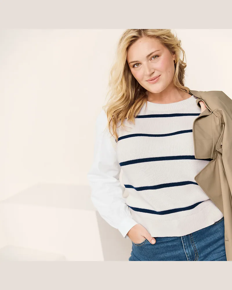 Lands' End Lagenlook-Pullover Drifter mit Schulterknöpfen, Damen, Größe regular, Weiß, Baumwolle, by Weiß