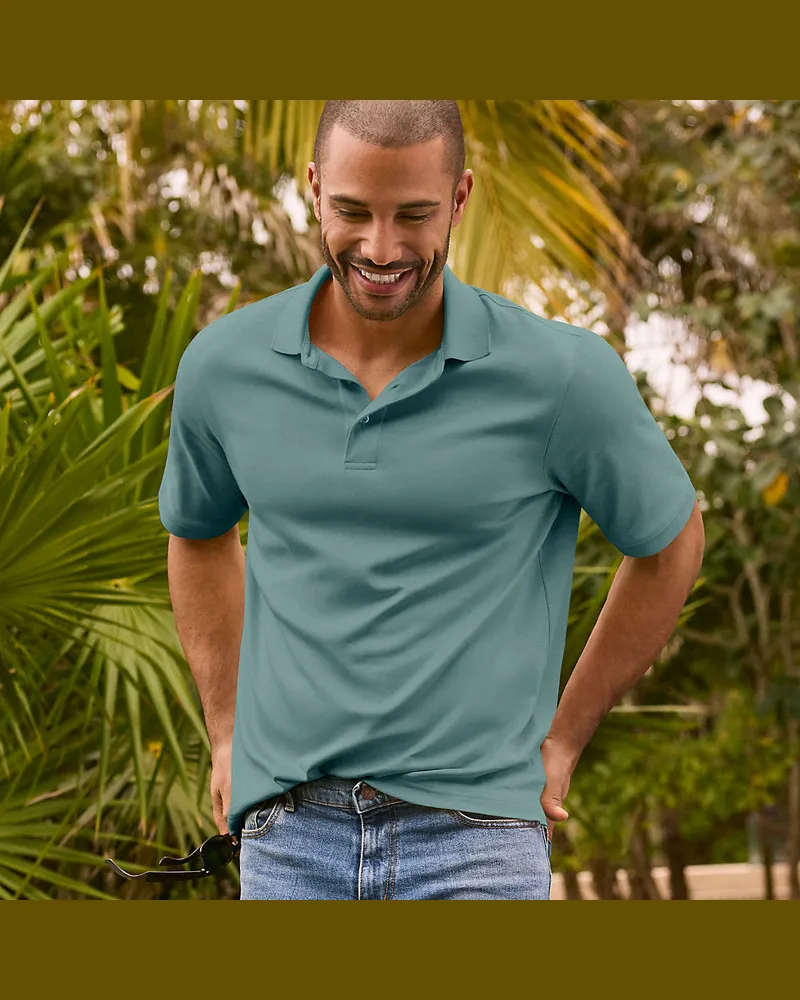 Lands' End Supima Kurzarm-Polo, Classic Fit, Herren, Größe tall, Grün, Baumwolle, by Grün