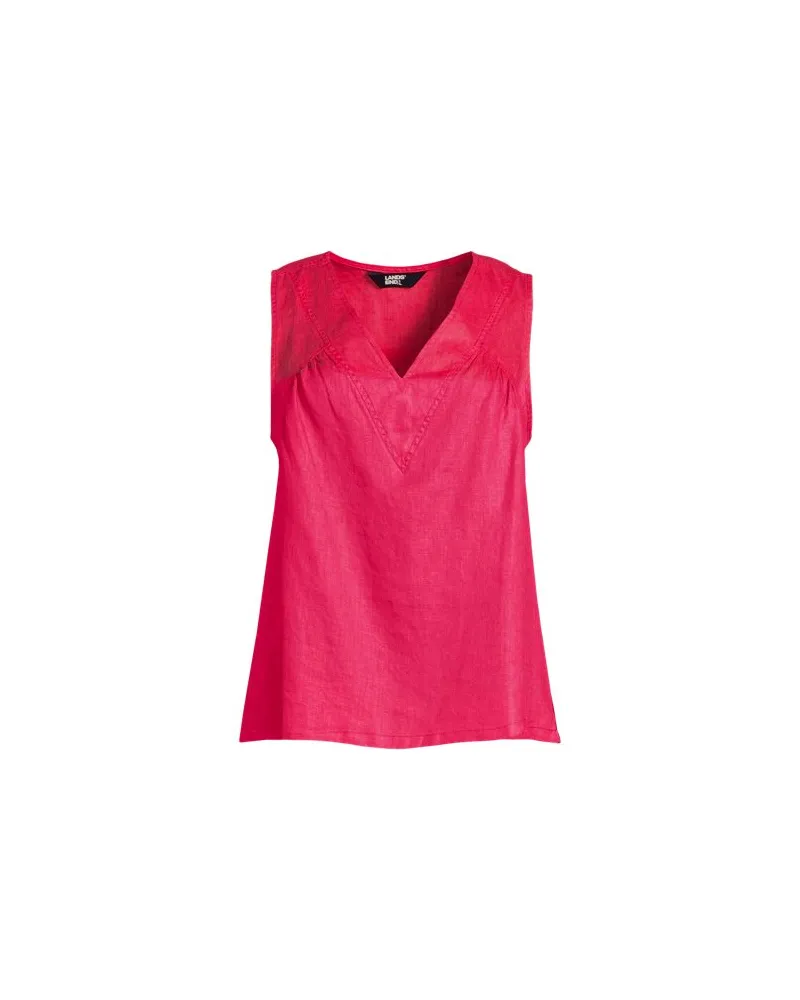 Lands' End Leinen-Top mit V-Ausschnitt, Damen, Größe:44-46 regular, Pink, Leinen, by Pink