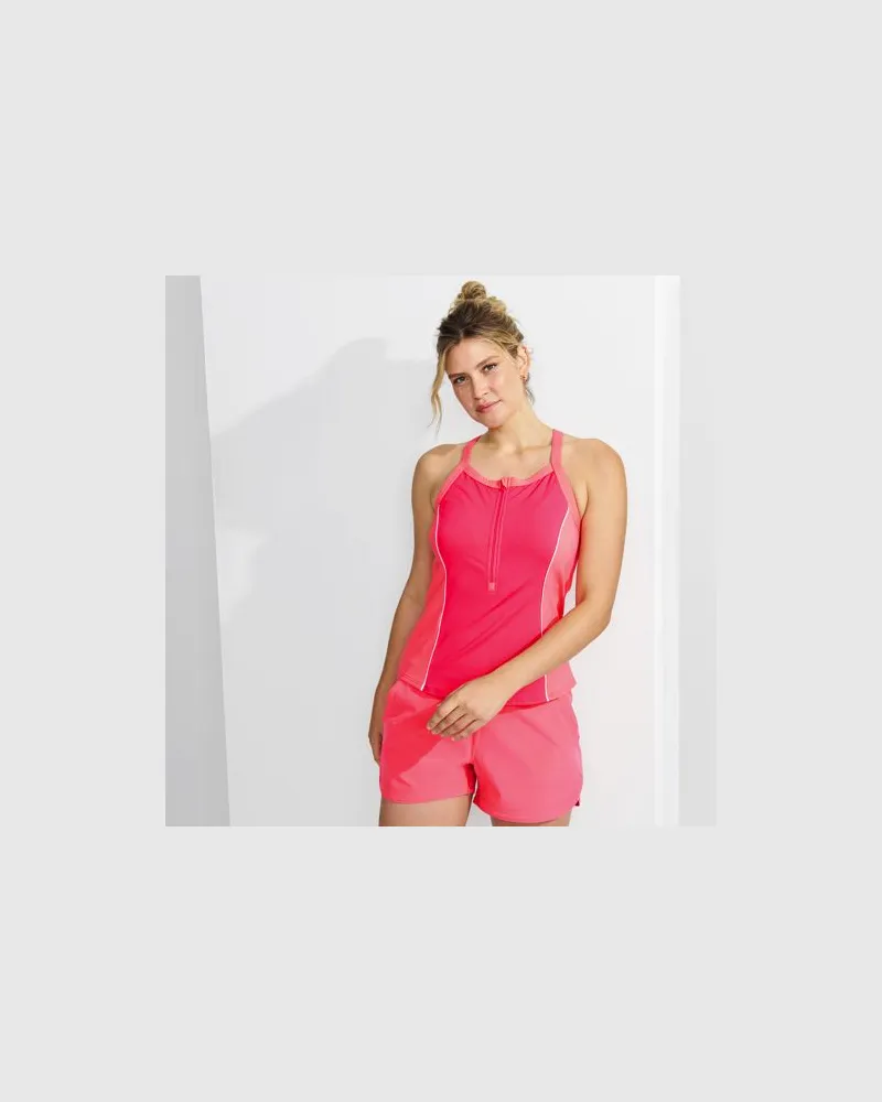 Lands' End Tankinitop mit hohem Ausschnitt, Zipper-Detail, Damen, Größe:34 regular, Pink, Elasthan/Nylon-Mischung, by Pink