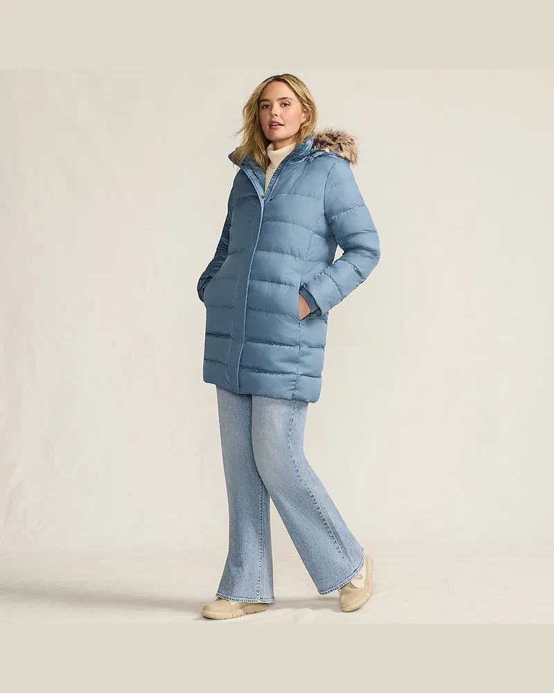 Lands' End Daunenmantel mit Kapuze, Damen, Größe plus, Blau, Polyester, by Blau