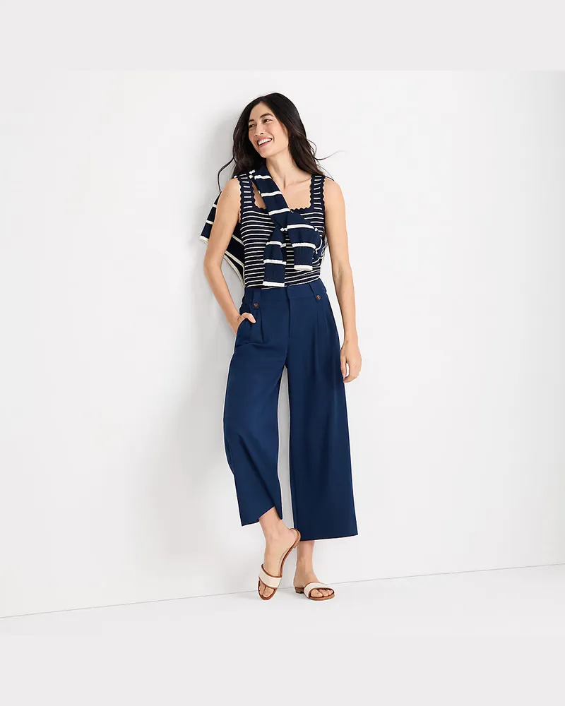 Lands' End Leichte fließende 7/8-Bundfaltenhose, Damen, Größe regular, Blau, by Blau