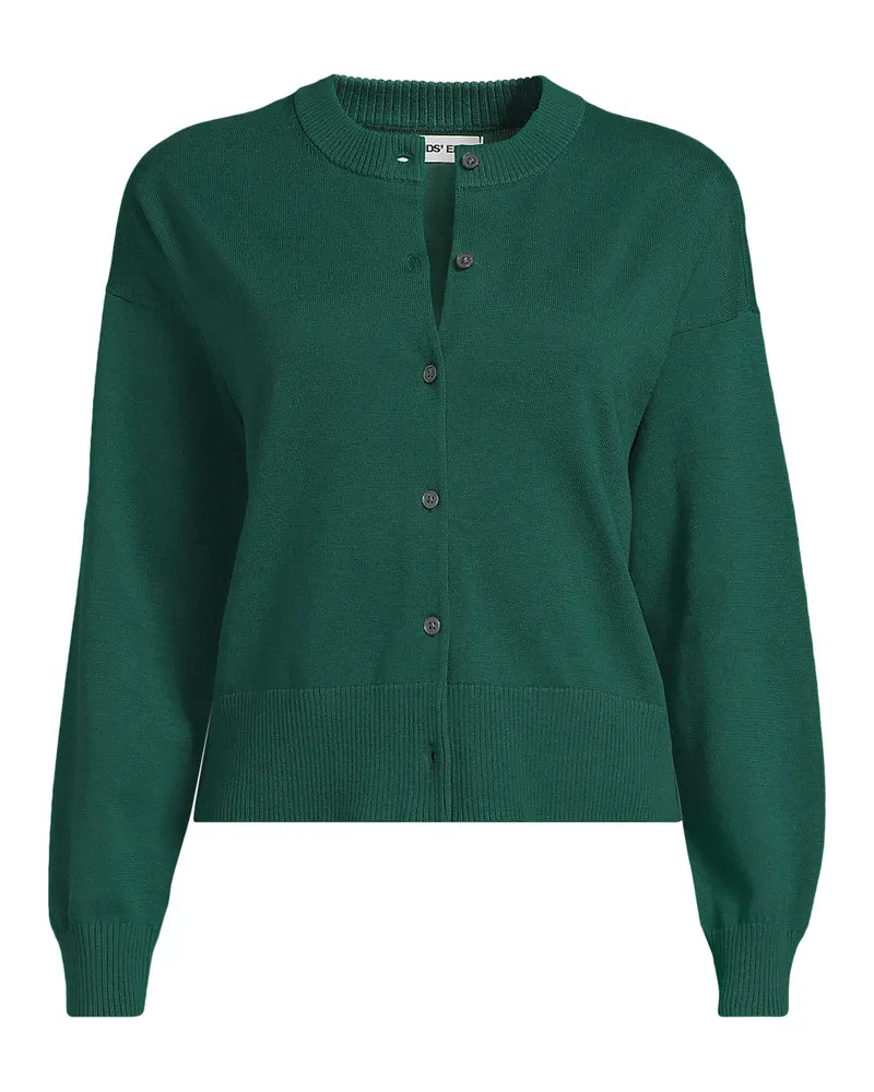 Lands' End Kurzer Feinstrick-Cardigan aus Baumwolle, Damen, Größe regular, Grün, Baumwolle, by Grün