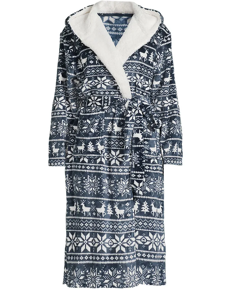 Lands' End Fleece-Kapuzenmorgenmantel, Damen, GrÃ¶ÃŸe regular, Blau, Polyester, by Blau