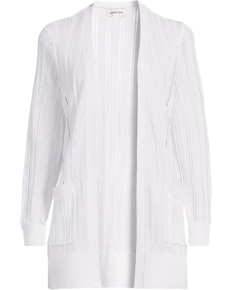 Lands' End Langer offener Soft Flow Ajour-Cardigan aus Leinenmix, Damen, GrÃ¶ÃŸe plus, WeiÃŸ, Baumwolle/Leinen/Lyocell (Viskose), by Weiãÿ