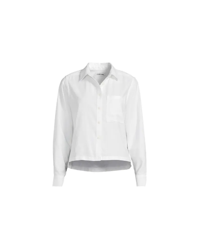 Lands' End Verkürzte Oxfordbluse mit Stickereien, Damen, Größe regular, Weiß, Baumwolle, by Weiß