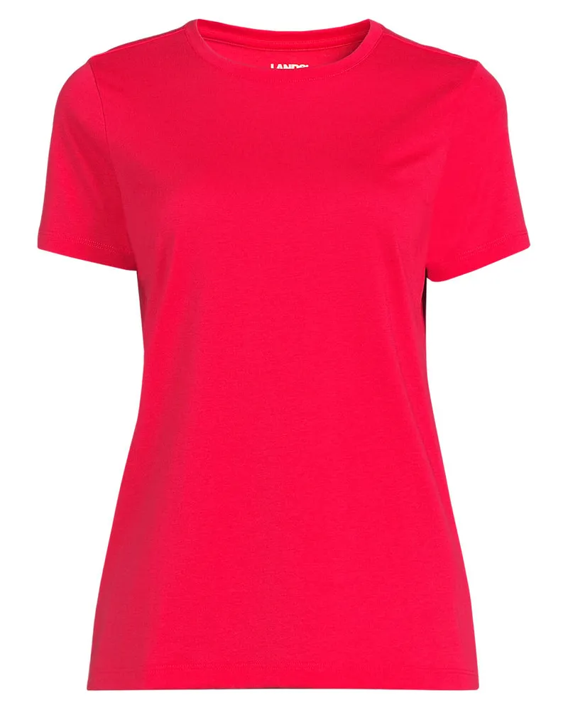 Lands' End Supima Kurzarm-Shirt mit rundem Ausschnitt, Damen, Größe regular, Pink, Baumwolle, by Pink