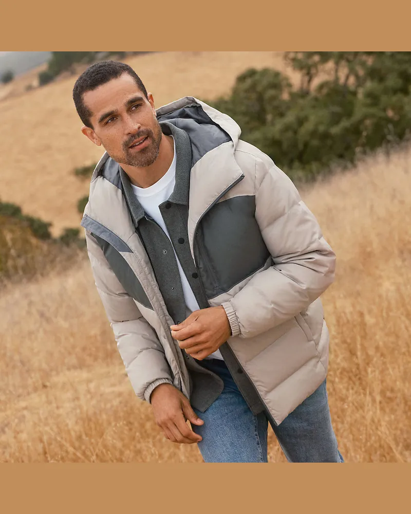 Lands' End Daunen-Steppjacke mit Kapuze, Herren, Größe regular, Grau, Polyester/Nylon/Daunen, by Grau