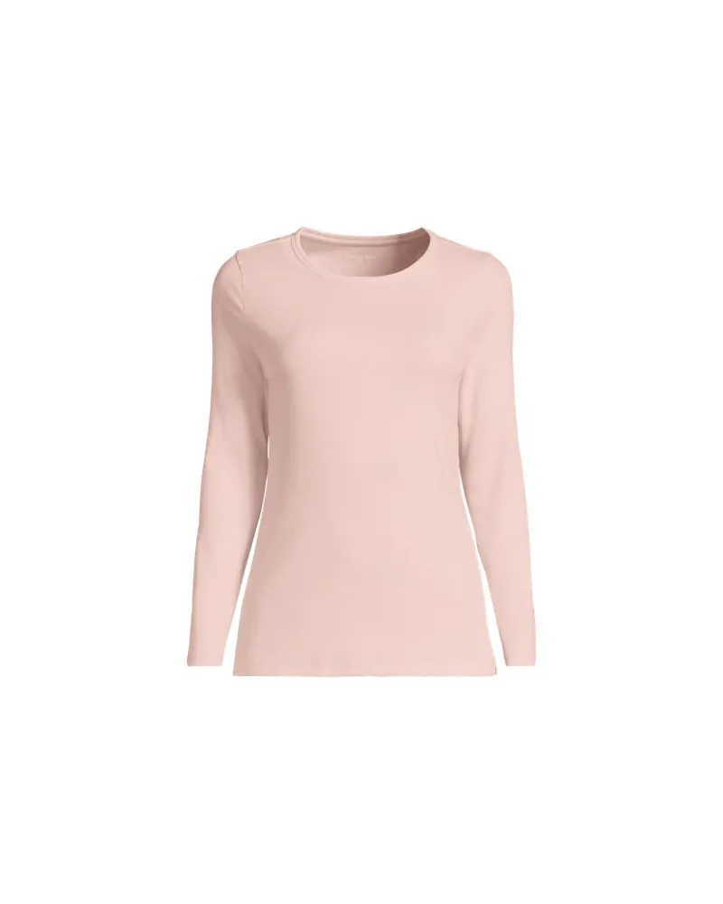 Lands' End Langarmshirt aus mikrofeinem Baumwollripp, Damen, Größe regular, Pink, Baumwolle/Elasthan, by Pink