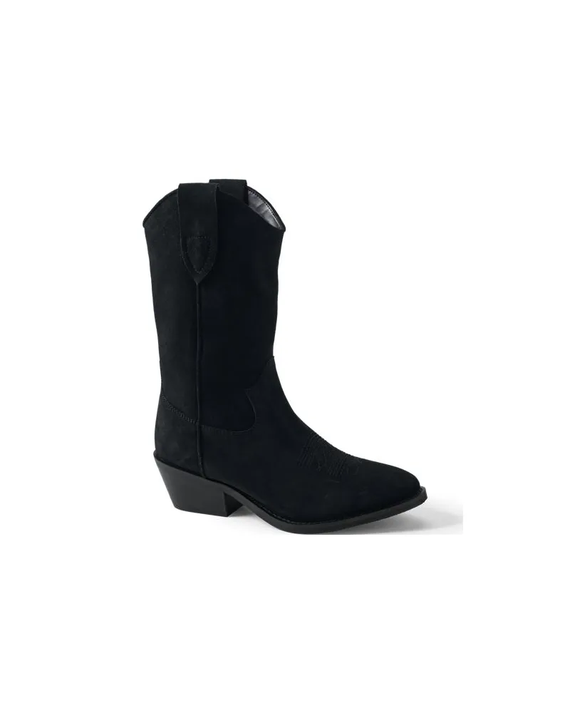 Lands' End Westernstiefel aus Veloursleder, Damen, Größe regular, Schwarz, Leder/Rauleder, by Schwarz