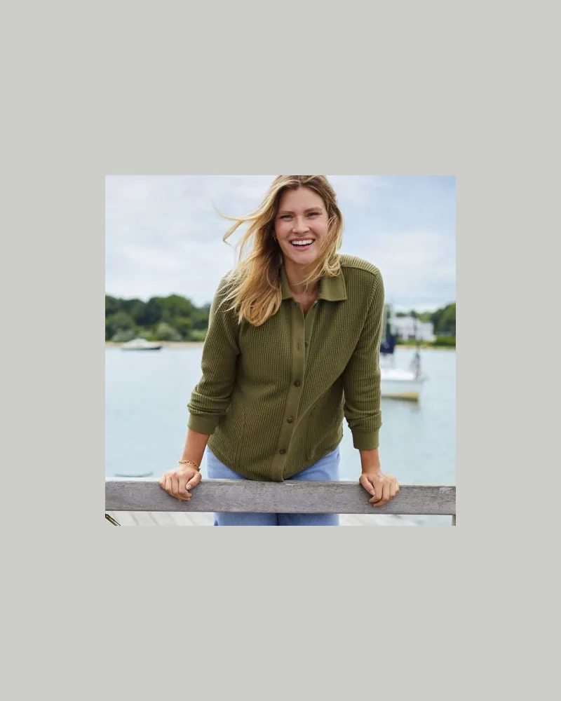 Lands' End Baumwollmix-Jacke im Waffelstrick, Damen, Größe regular, Grün, Baumwoll-Mischung/Polyester-Mischung, by Grün