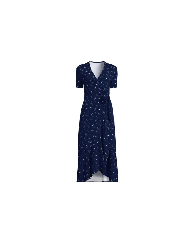 Lands' End Wickelkleid aus Baumwoll/Modalmix mit kurzen Ärmeln, Damen, Größe plus, Blau, Elasthan/Baumwoll-Mischung/Synthetic-blend, by Blau