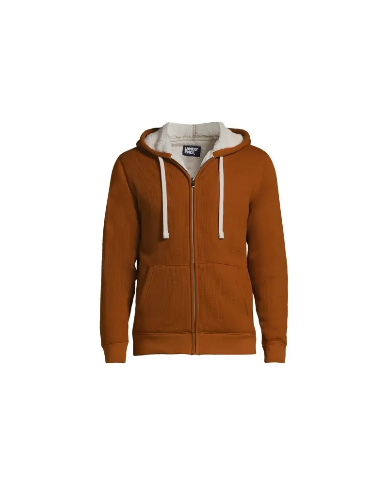 Lands' End Hoodie mit Waffelstruktur und Teddyfleece-Futter, Herren, Größe:44-46 regular, Braun, Elasthan/Baumwoll-Mischung/Polyester-Mischung, by Braun