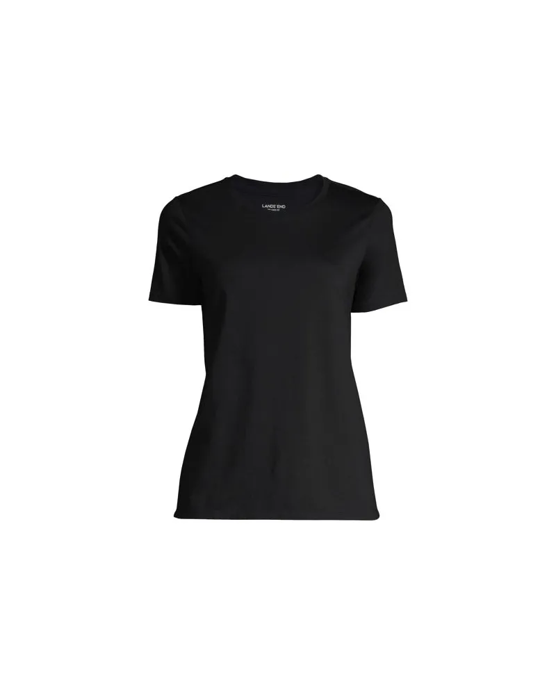 Lands' End Supima Kurzarm-Shirt mit rundem Ausschnitt, Damen, Größe:40-42 petite, Schwarz, Baumwolle, by Schwarz