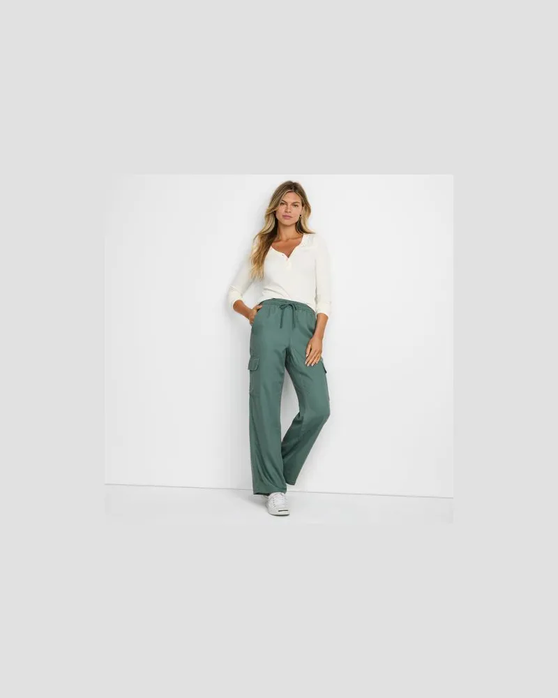 Lands' End Weite Cargohose, Damen, Größe regular, Grün, Kunstseide/Lyocell (Viskose), by Grün