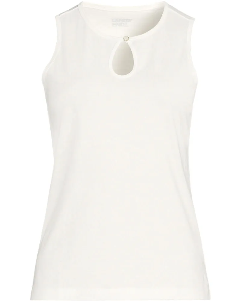 Lands' End Supima-Top mit Keyhole-Ausschnitt, Damen, Größe regular, Weiß, Baumwolle, by Weiß