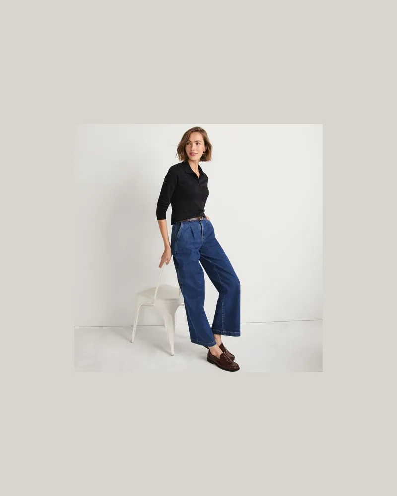 Lands' End Supima-Poloshirt mit langen Ärmeln, Damen, Größe:44-46 petite, Schwarz, Baumwolle, by Schwarz