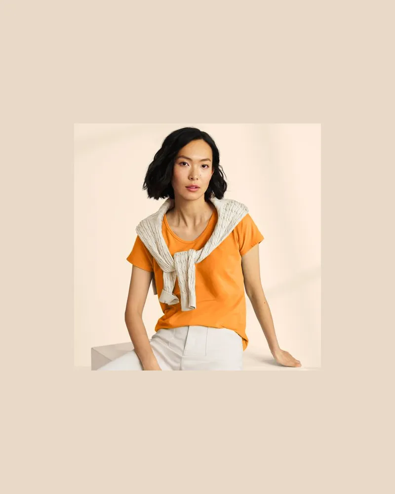Lands' End Shirt aus Baumwolle/Modal-Mix mit Ballett-Ausschnitt, Damen, Größe:40-42 petite, Orange, Baumwolle Modal, by Orange